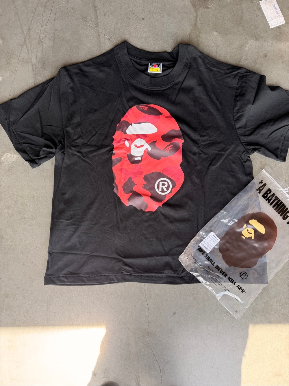 Bape Black T-Shirt with Red Camo Ape Head